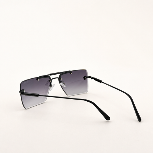Luxury Rimless Square Sunglasses – Gradient Lens with Gold Medusa Accent | Unisex Vintage Style Shades | Black Metal Frame