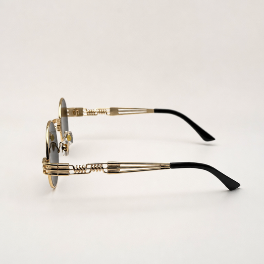 Retro Steampunk Round Sunglasses – Gold/Black Wire Frame UV400 Eyewear