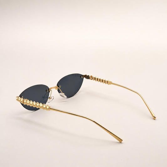 Luxe Rimless Cat-Eye Sunglasses: Gold Pyramid Arms, Polarized Gradient UV400 Unisex Fashion Shades with Personalized Sunglasses Case