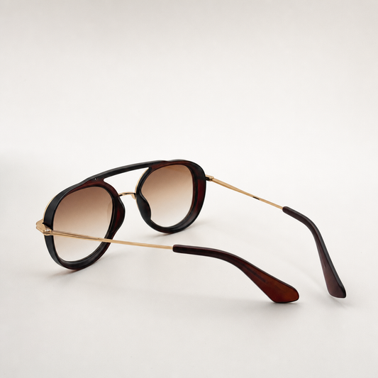 Vintage Pilot Aviator Sunglasses - Brown Gradient Lens, Gold Frame, UV400 Polarized Retro Shades with Personalized Sunglasses Case