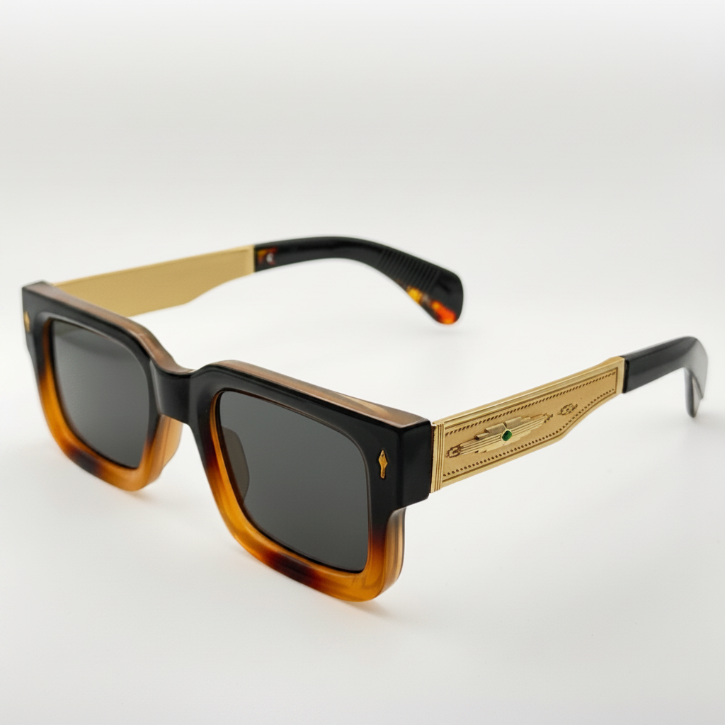 Vintage Polarized Square Sunglasses Amber Gold Frame Retro