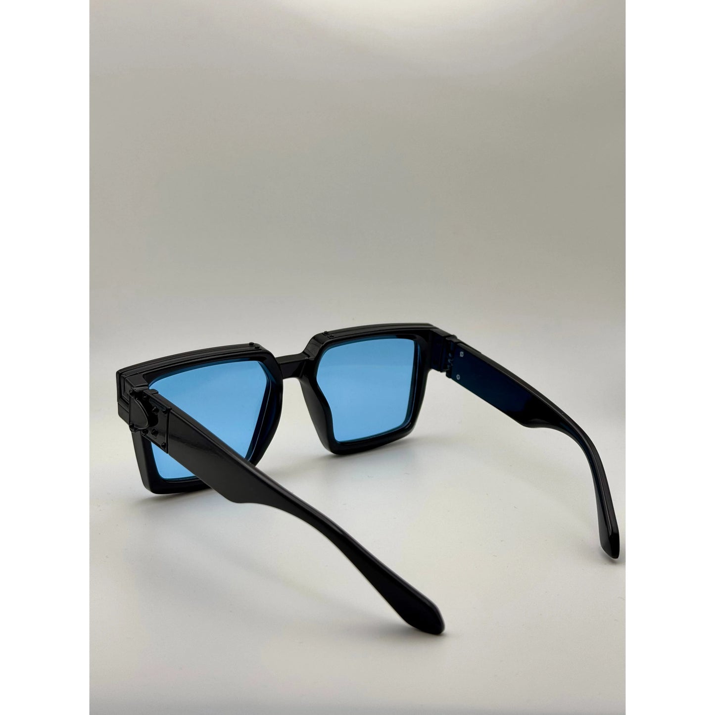 Bold Black Square Sunglasses with Blue Tinted Lenses | Retro Statement Eyewear | Unisex Oversized Sunglasses | UV Protection Fashion Shades