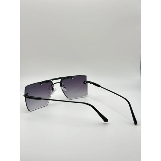 Luxury Rimless Square Sunglasses – Gradient Lens with Gold Medusa Accent | Unisex Vintage Style Shades | Black Metal Frame