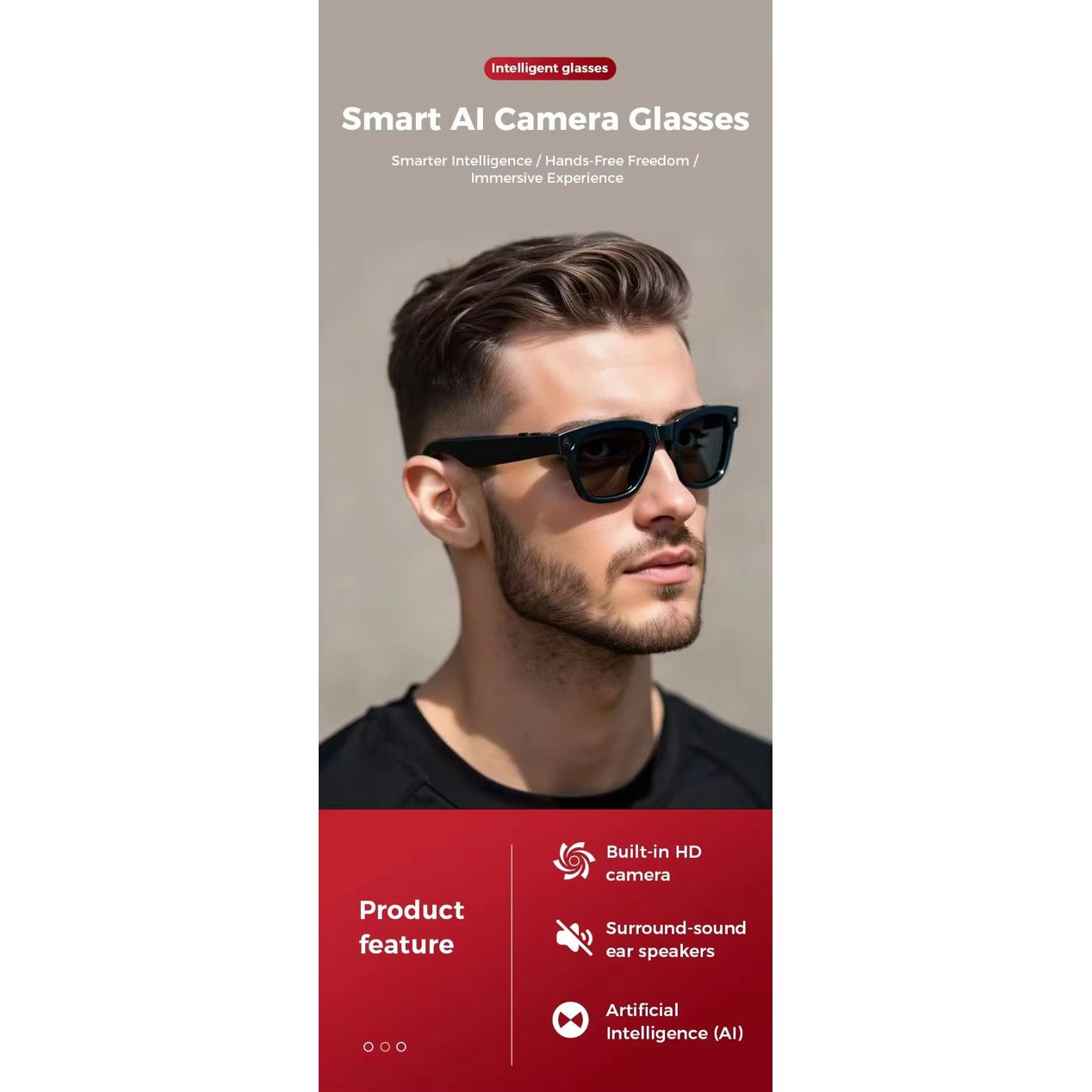 AI Smart Camera Glasses with HD 1080P Video, Photo, Voice Assistant, Translation & Music | Smart Sunglasses for Travel, Cycling & Outdoor