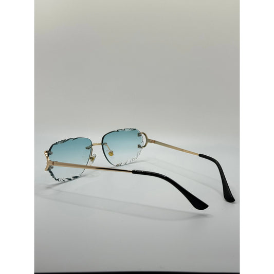 Diamond Cutted Elegant Rimless Gradient Sunglasses with Gold Frame For Men And Women