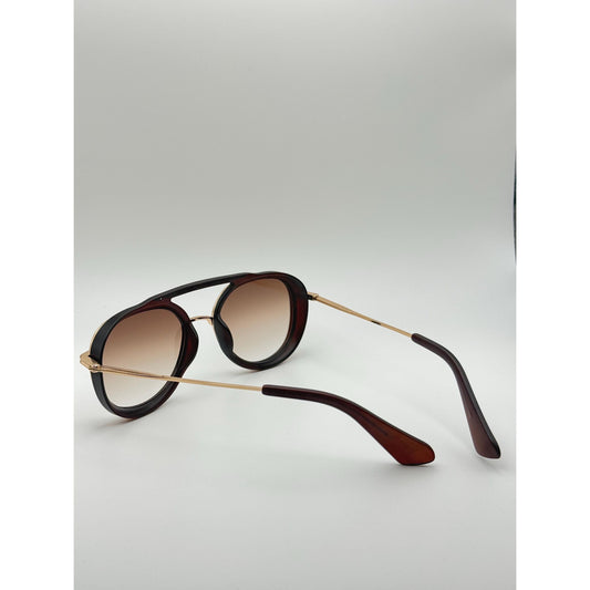 Vintage Pilot Aviator Sunglasses - Brown Gradient Lens, Gold Frame, UV400 Polarized Retro Shades with Personalized Sunglasses Case