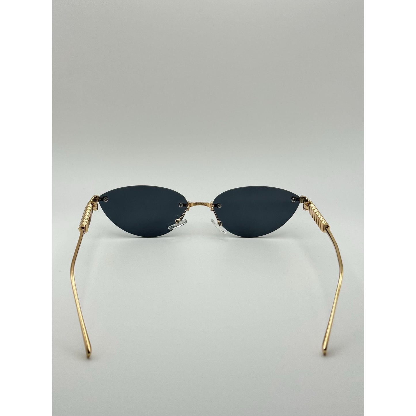 Luxe Rimless Cat-Eye Sunglasses: Gold Pyramid Arms, Polarized Gradient UV400 Unisex Fashion Shades with Personalized Sunglasses Case