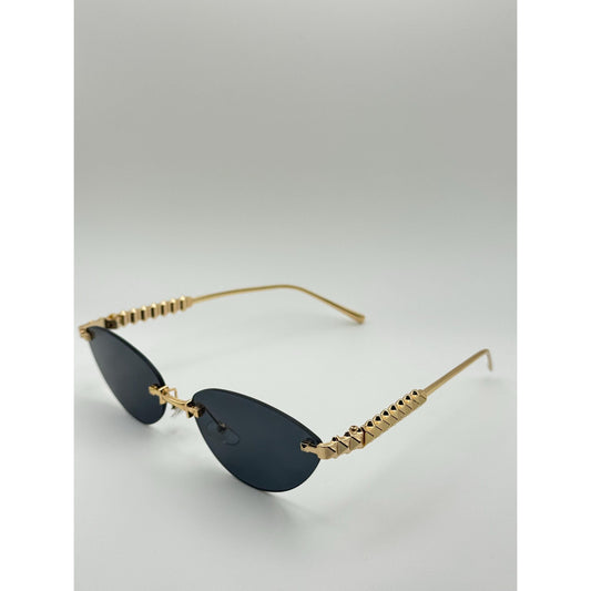 Luxe Rimless Cat-Eye Sunglasses: Gold Pyramid Arms, Polarized Gradient UV400 Unisex Fashion Shades with Personalized Sunglasses Case