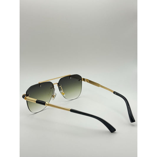 Luxury Rimless Gold Sunglasses: Unisex Gradient Lens, Flat Top Semi-Round UV400 with Personalized Case