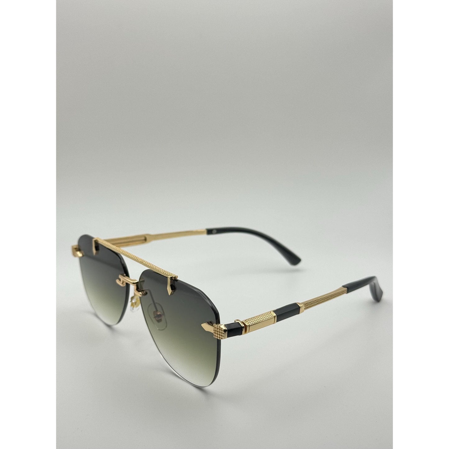 Luxury Rimless Gold Sunglasses: Unisex Gradient Lens, Flat Top Semi-Round UV400 with Personalized Case