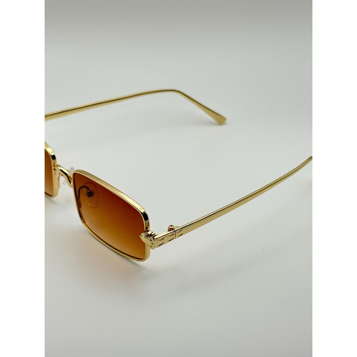 Vintage-Inspired Rectangle Sunglasses: Gold Frame, Multiple Lenses | Y2K Unisex Eyewear for Street Style with Personalized Sunglasses Case