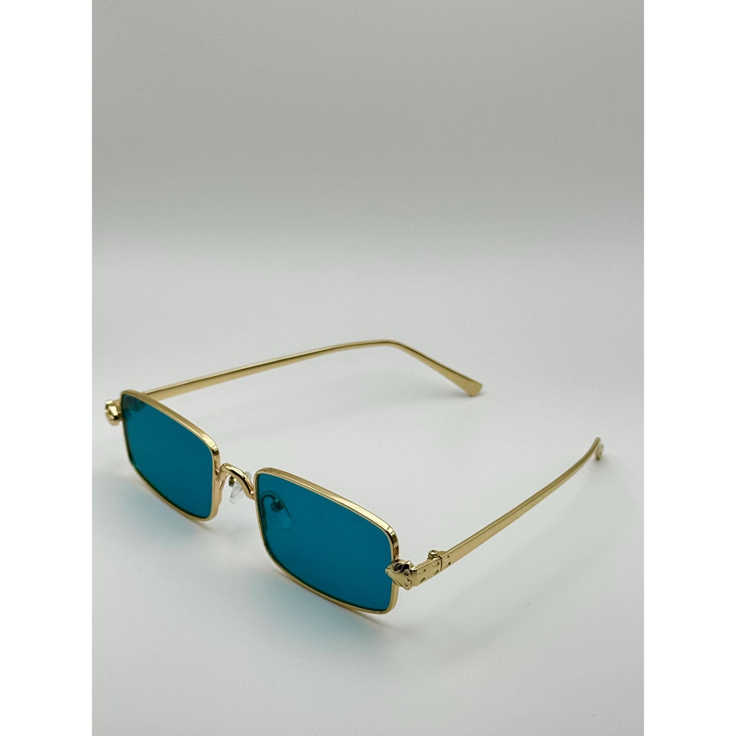 Vintage-Inspired Rectangle Sunglasses: Gold Frame, Multiple Lenses | Y2K Unisex Eyewear for Street Style with Personalized Sunglasses Case