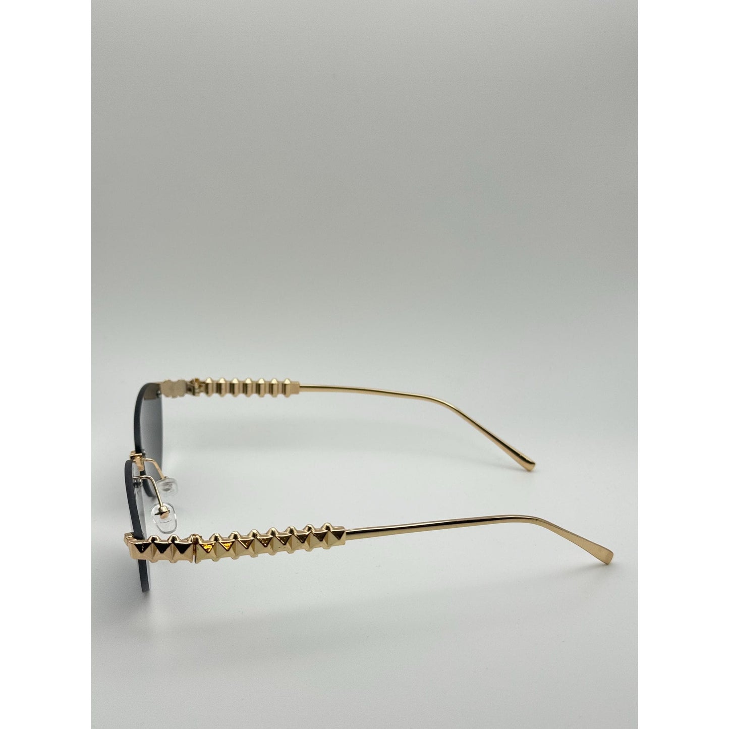 Luxe Rimless Cat-Eye Sunglasses: Gold Pyramid Arms, Polarized Gradient UV400 Unisex Fashion Shades with Personalized Sunglasses Case