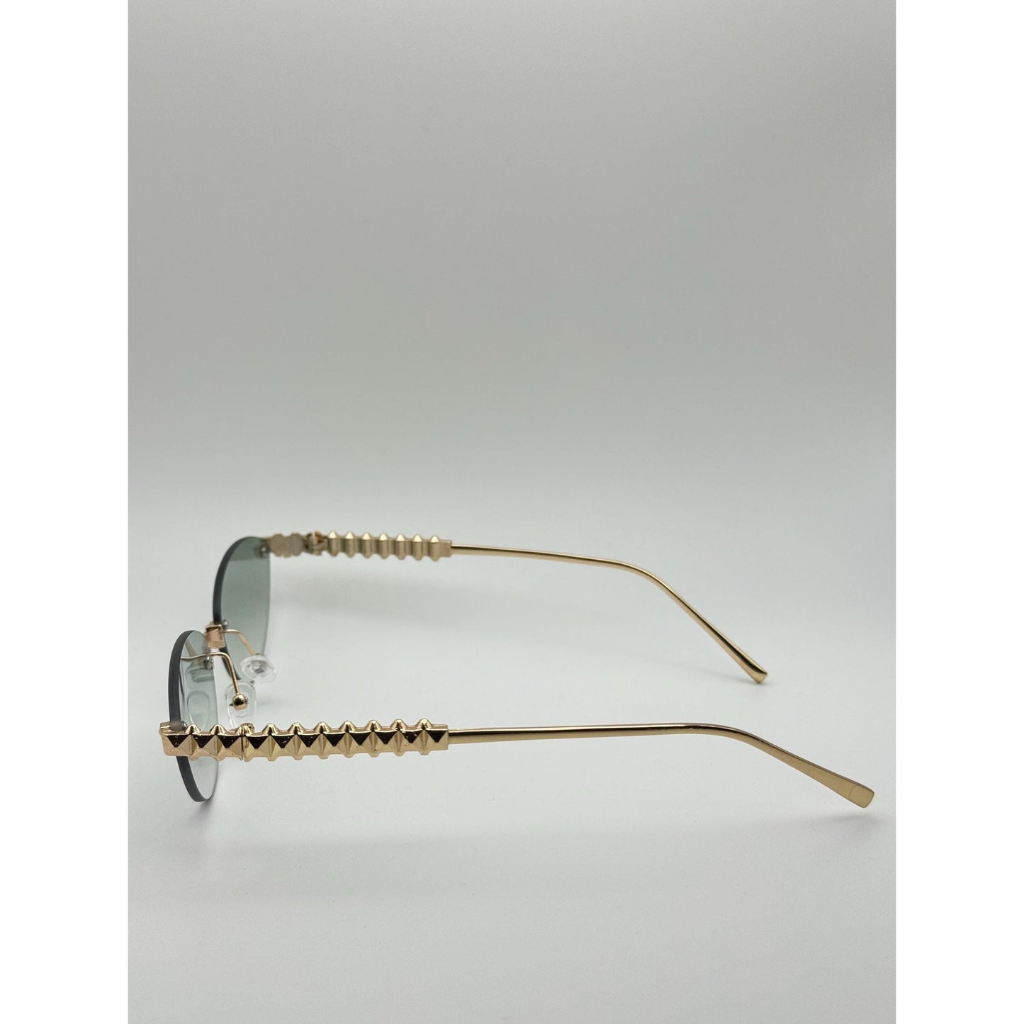 Luxe Rimless Cat-Eye Sunglasses: Gold Pyramid Arms, Polarized Gradient UV400 Unisex Fashion Shades with Personalized Sunglasses Case