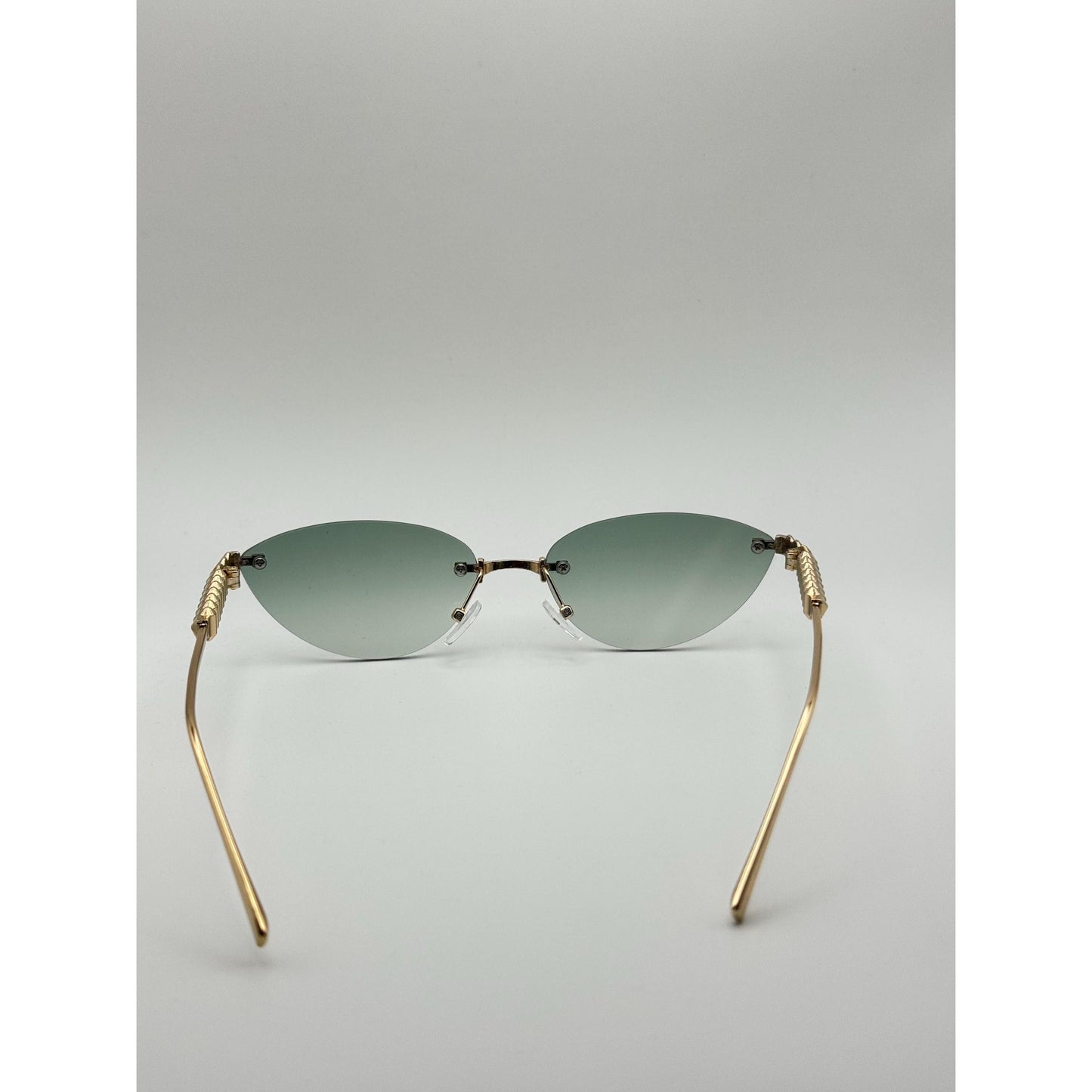 Luxe Rimless Cat-Eye Sunglasses: Gold Pyramid Arms, Polarized Gradient UV400 Unisex Fashion Shades with Personalized Sunglasses Case