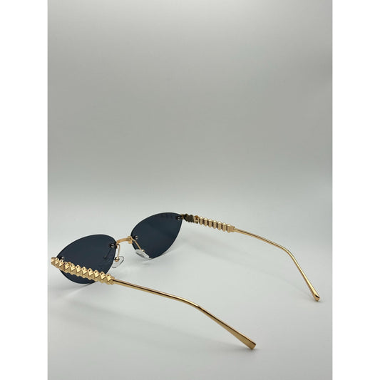 Luxe Rimless Cat-Eye Sunglasses: Gold Pyramid Arms, Polarized Gradient UV400 Unisex Fashion Shades with Personalized Sunglasses Case