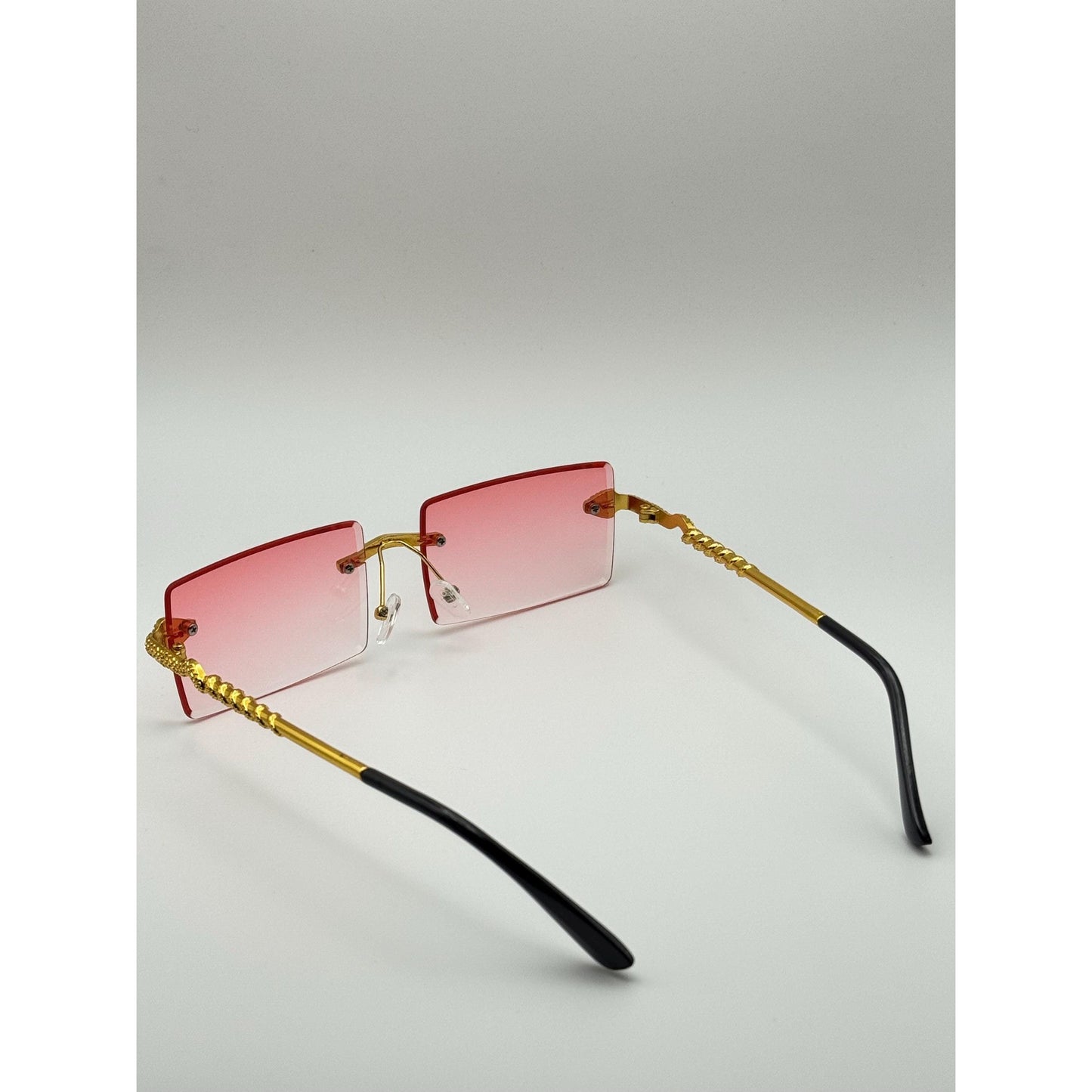 Luxurious Dragon Arm Square Rimless Sunglasses - Multicolor Lenses, Gold Snake Frame, Unisex Festival Shades with Personalized Case