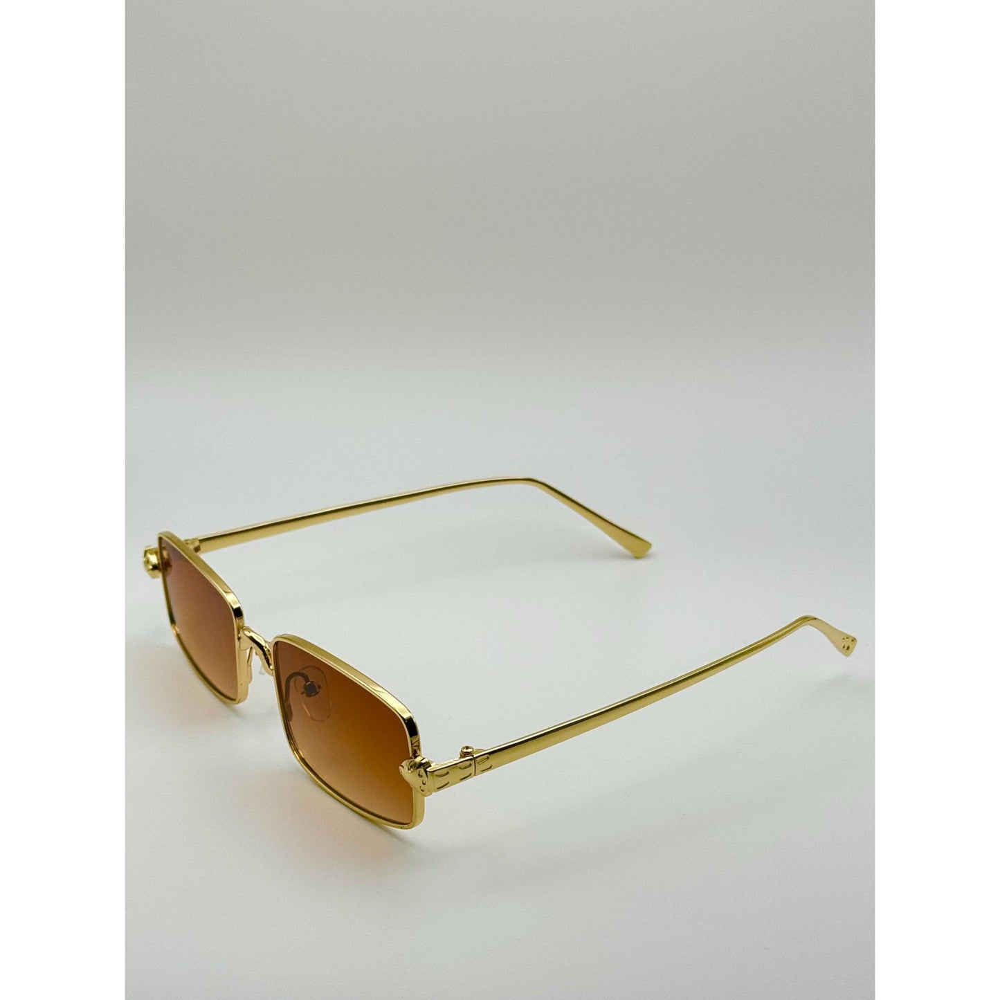 Vintage-Inspired Rectangle Sunglasses: Gold Frame, Multiple Lenses | Y2K Unisex Eyewear for Street Style with Personalized Sunglasses Case