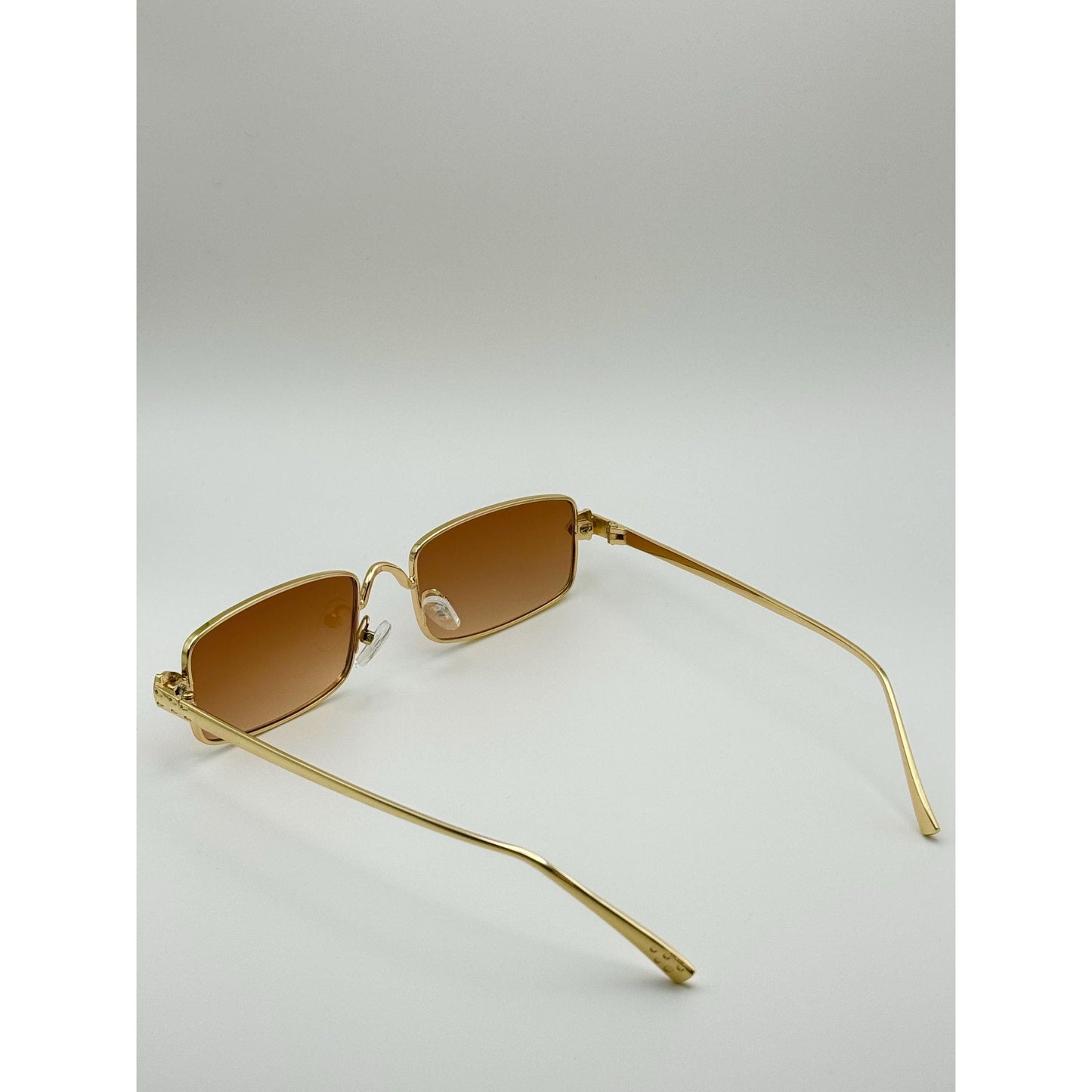 Vintage-Inspired Rectangle Sunglasses: Gold Frame, Multiple Lenses | Y2K Unisex Eyewear for Street Style with Personalized Sunglasses Case