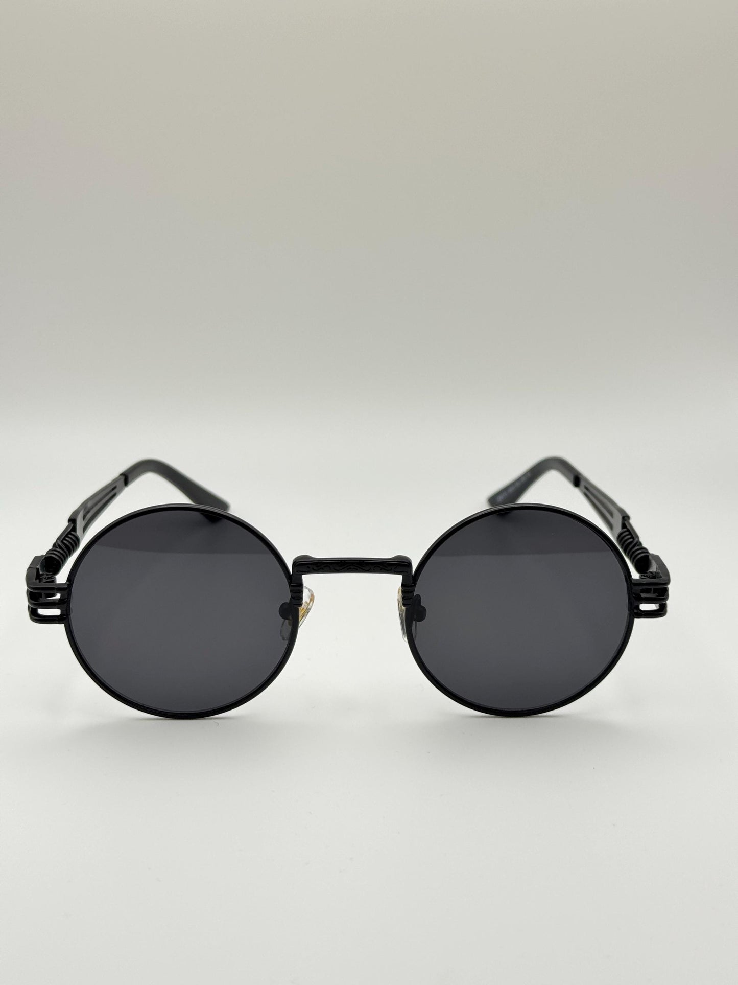 Retro Steampunk Round Sunglasses – Gold/Black Wire Frame UV400 Eyewear