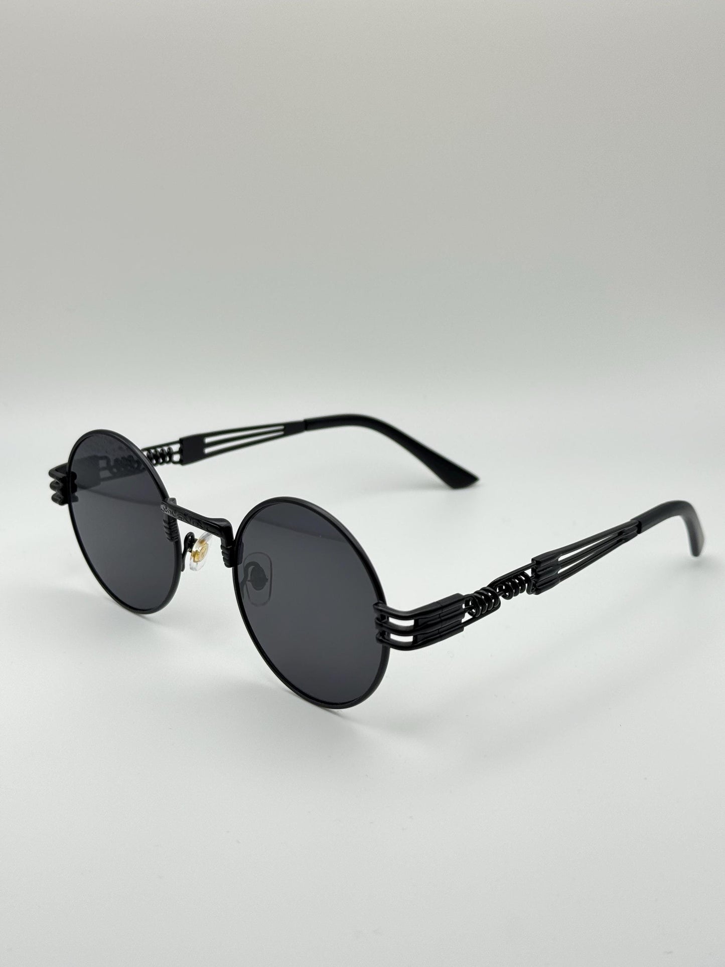 Retro Steampunk Round Sunglasses – Gold/Black Wire Frame UV400 Eyewear