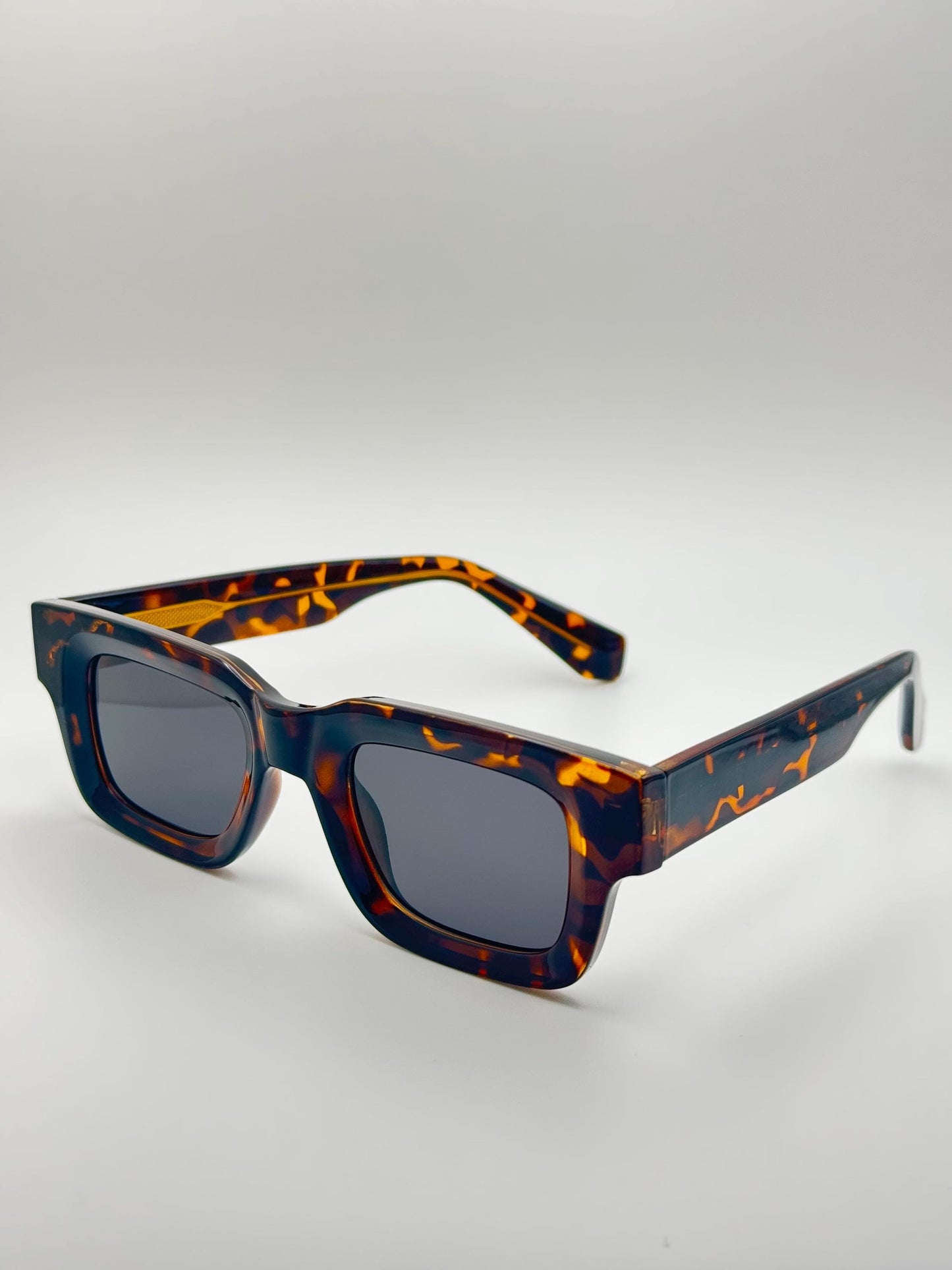 Polarized Square Sunglasses: UV400 Retro Shades for Men & Women - Tortoise/Black Frame, Gold/Silver Arms