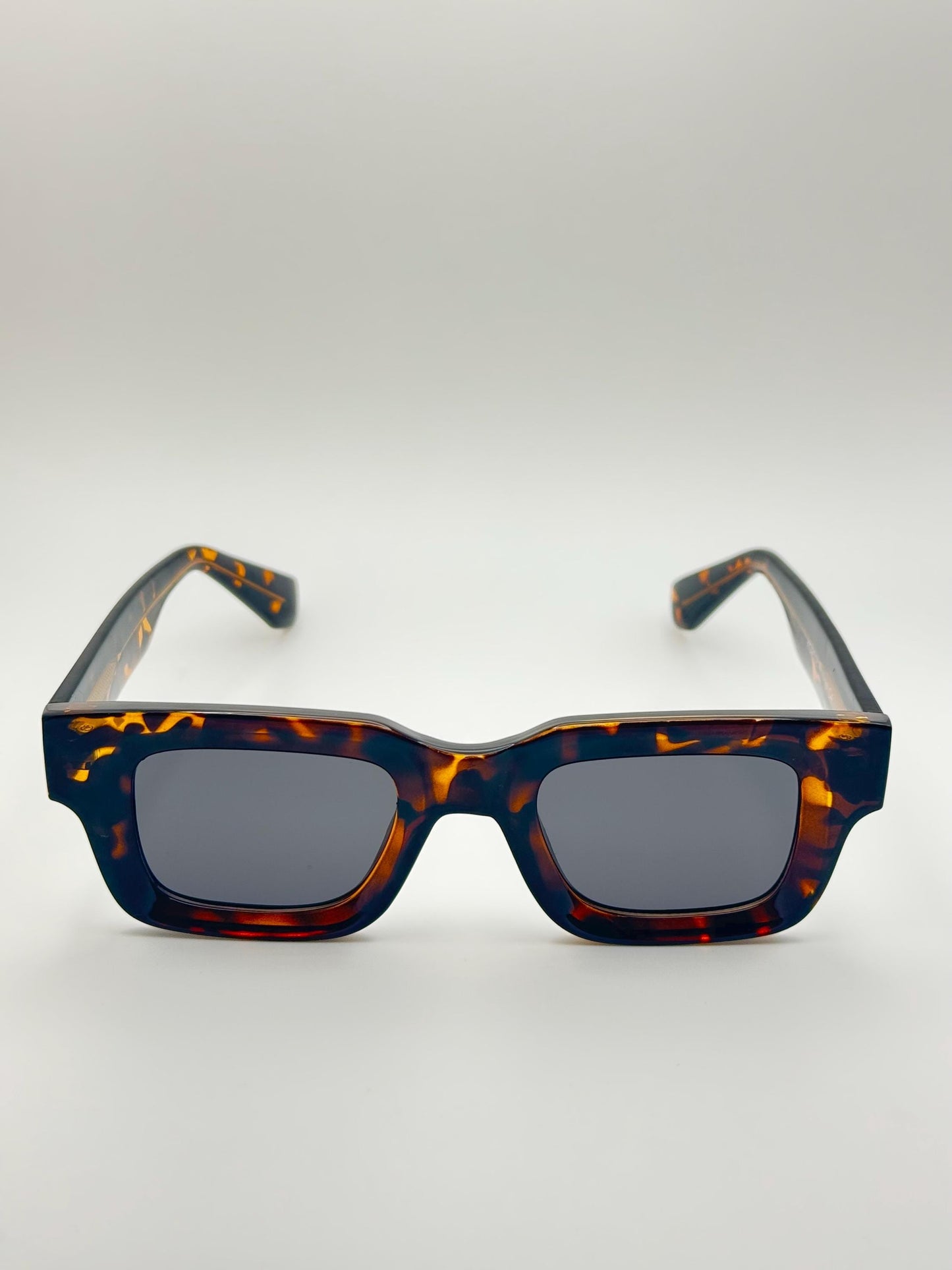 Polarized Square Sunglasses: UV400 Retro Shades for Men & Women - Tortoise/Black Frame, Gold/Silver Arms