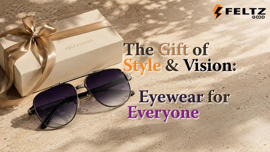  A pair of stylish FeltzGood sunglasses resting next to an elegantly wrapped gift box with a satin ribbon, showcasing sunglass gift ideas for 2026.