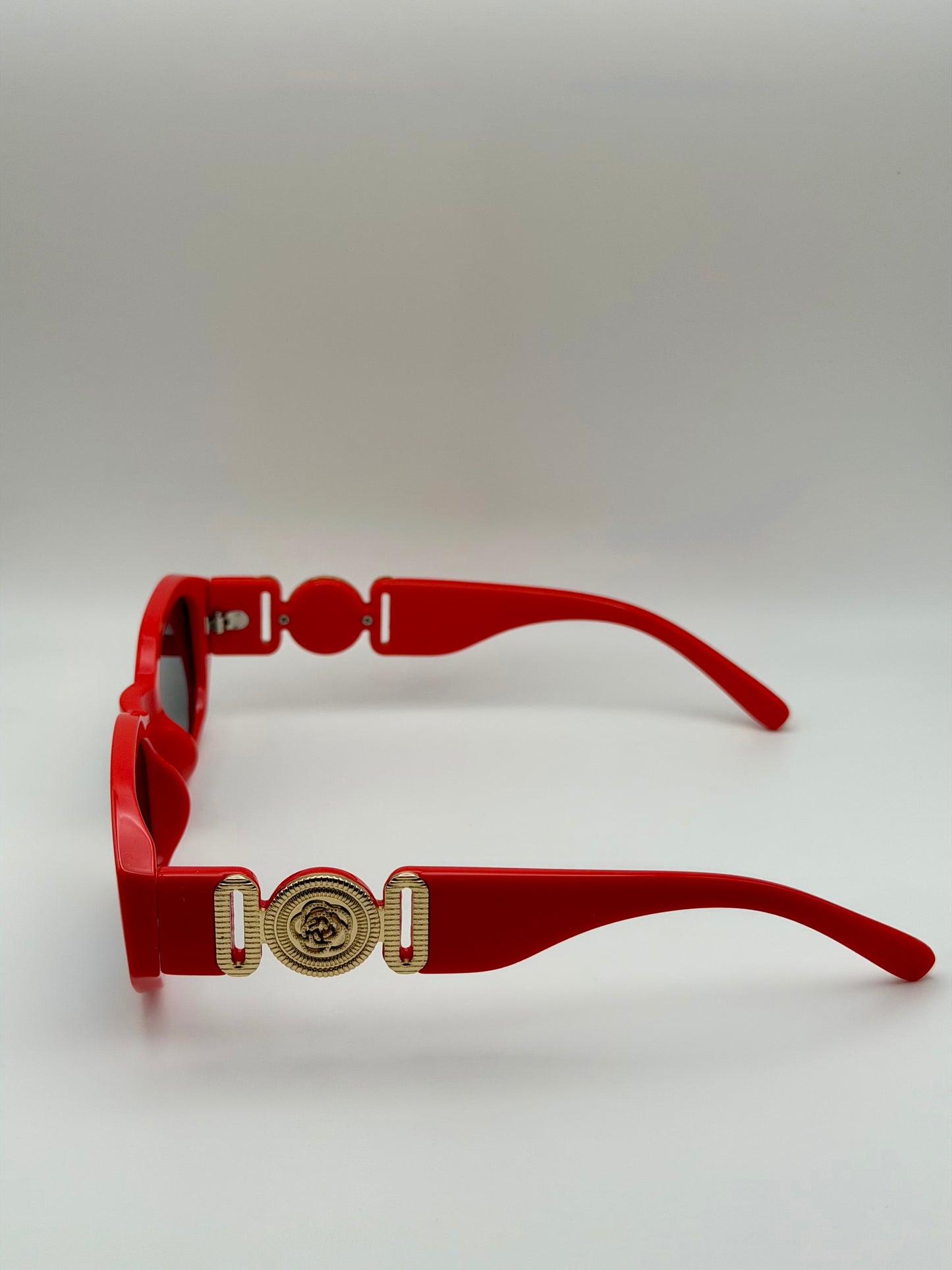 Vintage Rectangle Black Sunglasses | Retro Designer-Inspired Shades | Gold Medallion Statement Glasses | UV Protection Women Sunglasses