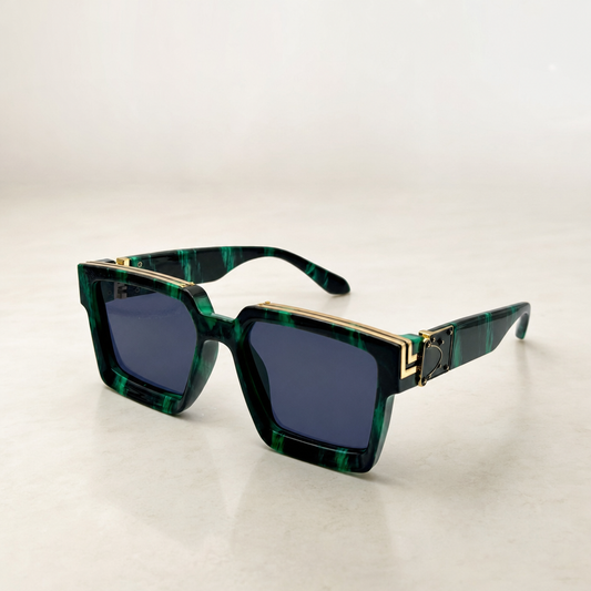 Green Marble Square Sunglasses | Oversized Retro Unisex Shades | Dark Tinted Lenses | Bold Statement Eyewear | UV Protection Sunglasses