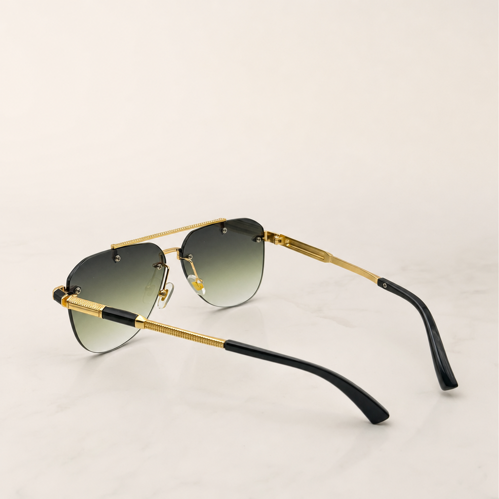 Luxury Rimless Gold Sunglasses: Unisex Gradient Lens, Flat Top Semi-Round UV400 with Personalized Case