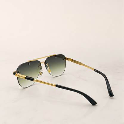Luxury Rimless Gold Sunglasses: Unisex Gradient Lens, Flat Top Semi-Round UV400 with Personalized Case