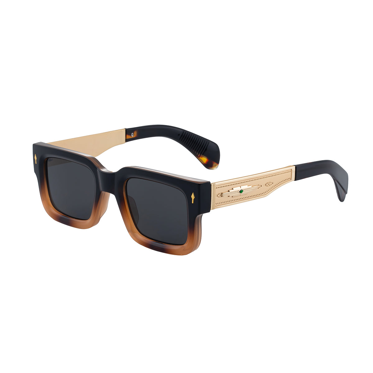 Vintage-Inspired Polarized Sunglasses: Square Multicolors Frame, Gold Temples, UV400 Protection with Personalized Sunglasses Case