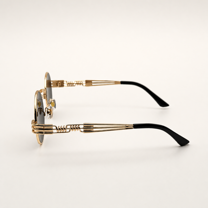 Retro Steampunk Round Sunglasses – Gold/Black Wire Frame UV400 Eyewear
