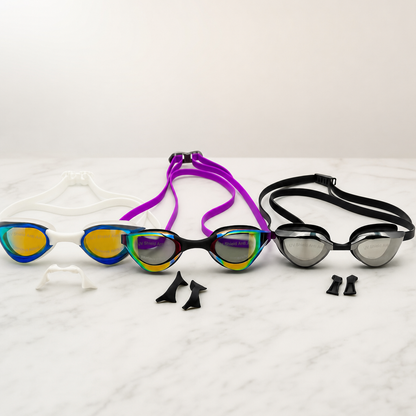 Professional Anti-Fog UV Protection Swim Goggles | Unisex Low-Profile Mirrored Racing Lenses