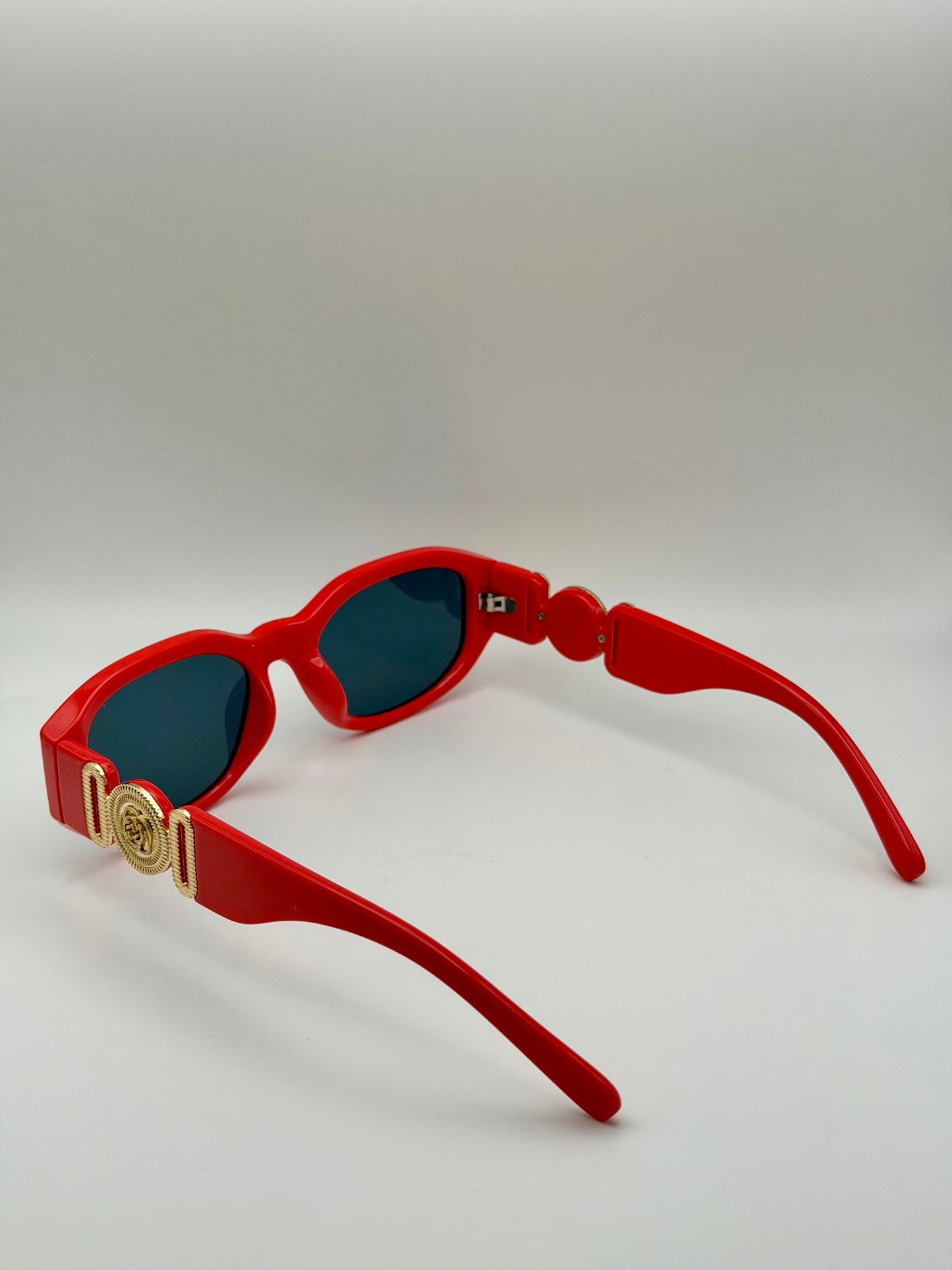 Vintage Rectangle Black Sunglasses | Retro Designer-Inspired Shades | Gold Medallion Statement Glasses | UV Protection Women Sunglasses