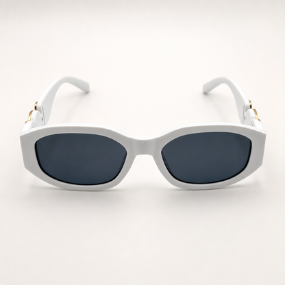 Vintage Rectangle Black Sunglasses | Retro Designer-Inspired Shades | Gold Medallion Statement Glasses | UV Protection Women Sunglasses