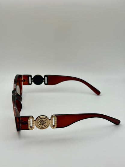 Vintage Rectangle Black Sunglasses | Retro Designer-Inspired Shades | Gold Medallion Statement Glasses | UV Protection Women Sunglasses