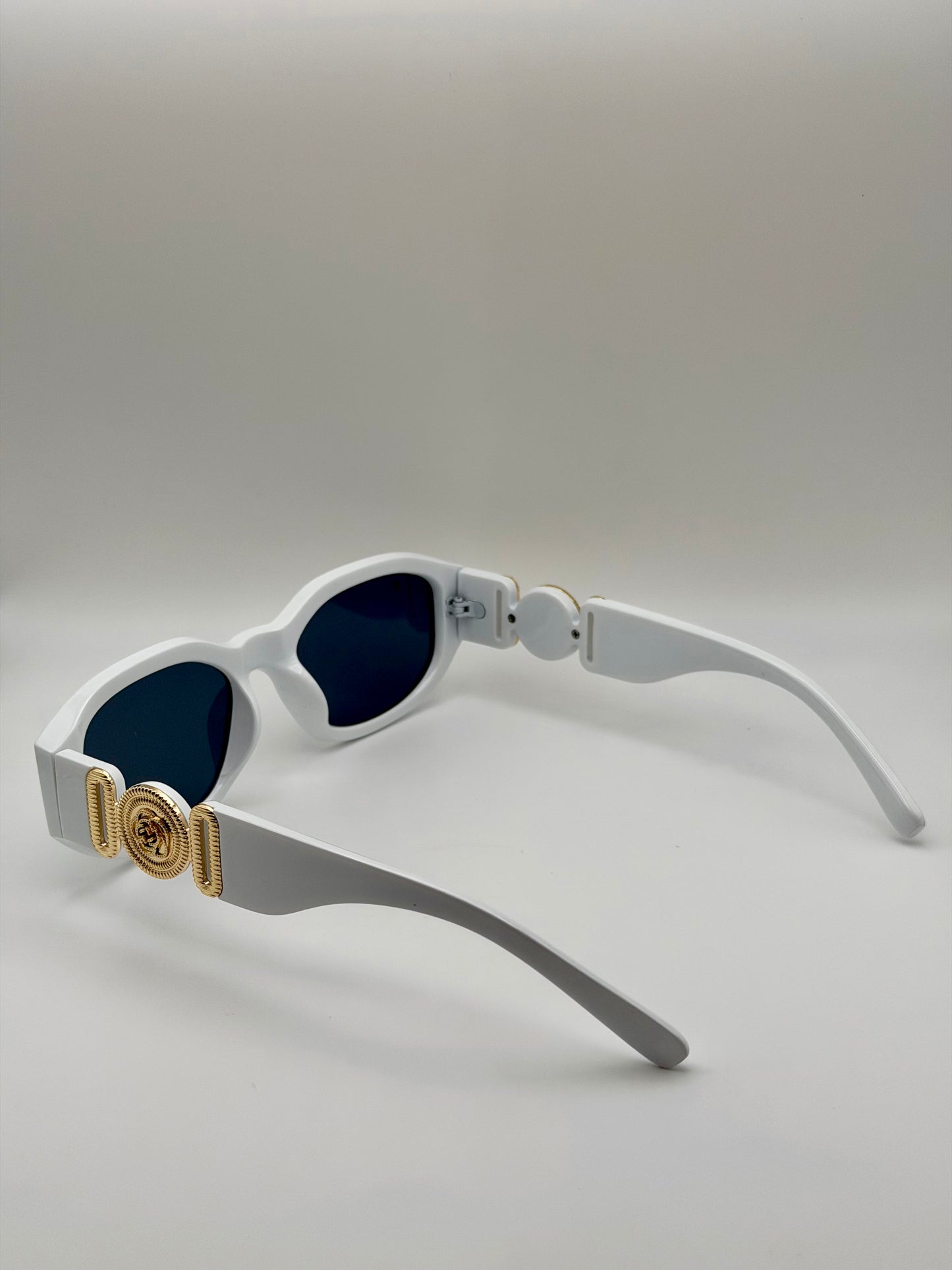 Vintage Rectangle Black Sunglasses | Retro Designer-Inspired Shades | Gold Medallion Statement Glasses | UV Protection Women Sunglasses