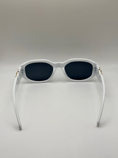 Vintage Rectangle Black Sunglasses | Retro Designer-Inspired Shades | Gold Medallion Statement Glasses | UV Protection Women Sunglasses