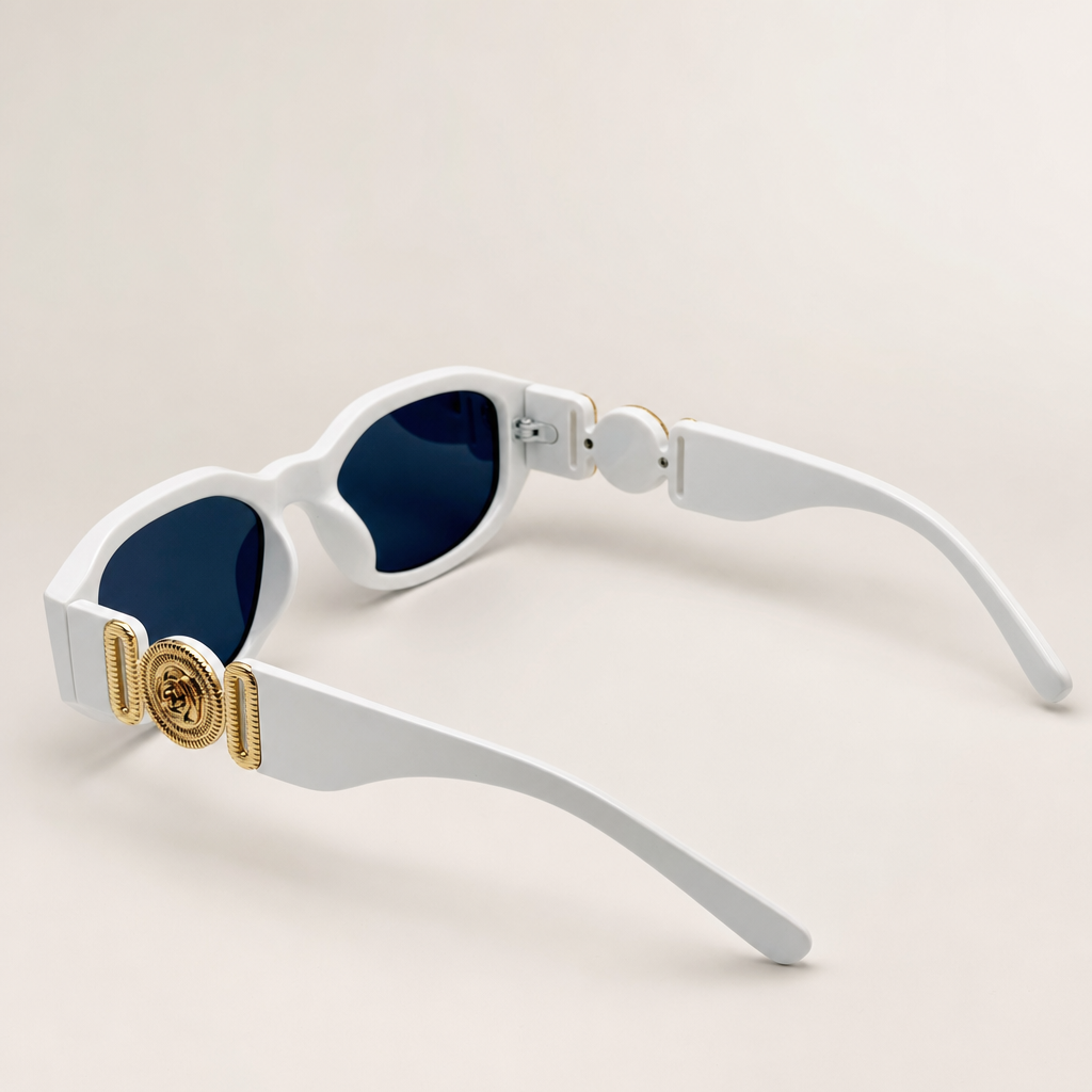 Vintage Rectangle Black Sunglasses | Retro Designer-Inspired Shades | Gold Medallion Statement Glasses | UV Protection Women Sunglasses