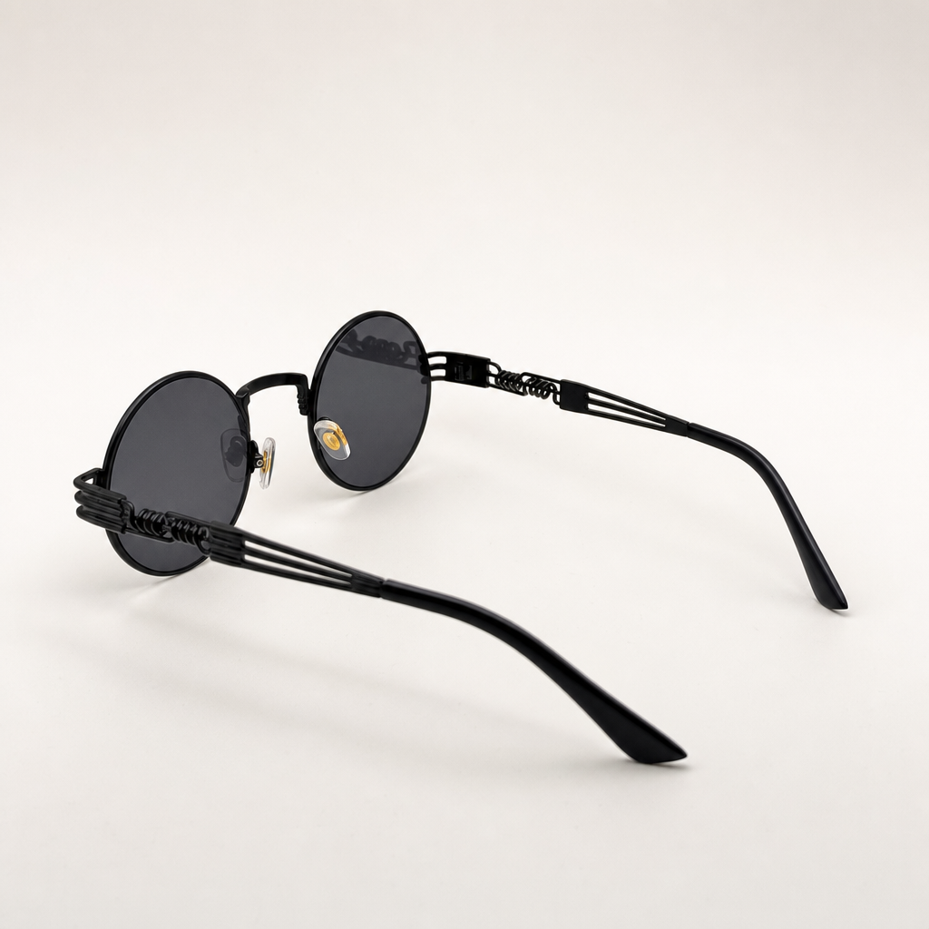 Retro Steampunk Round Sunglasses – Gold/Black Wire Frame UV400 Eyewear