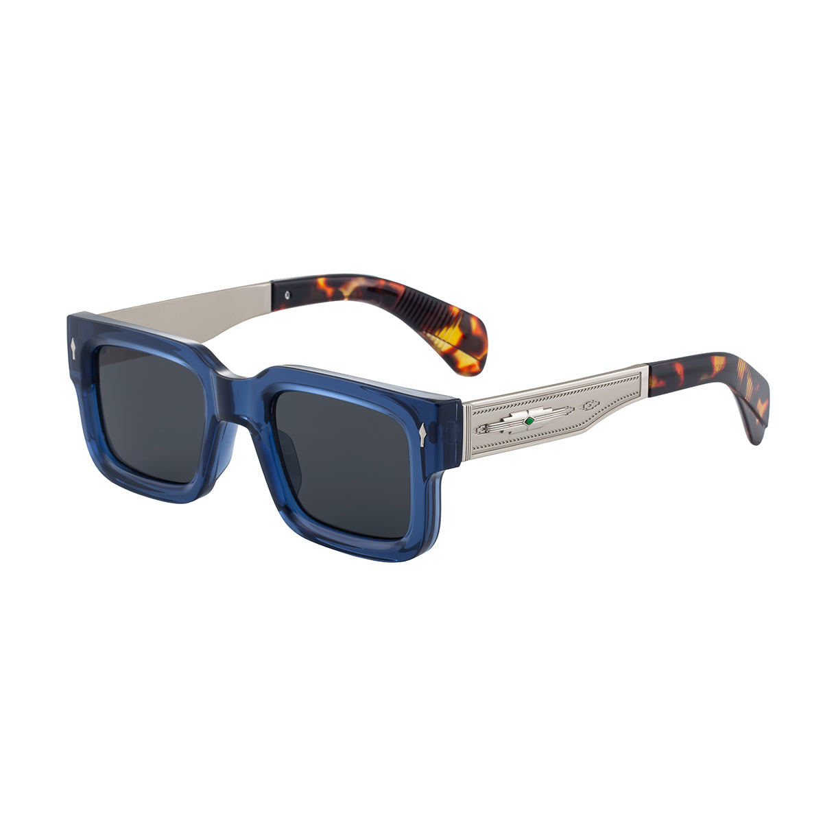 Vintage-Inspired Polarized Sunglasses: Square Multicolors Frame, Gold Temples, UV400 Protection with Personalized Sunglasses Case
