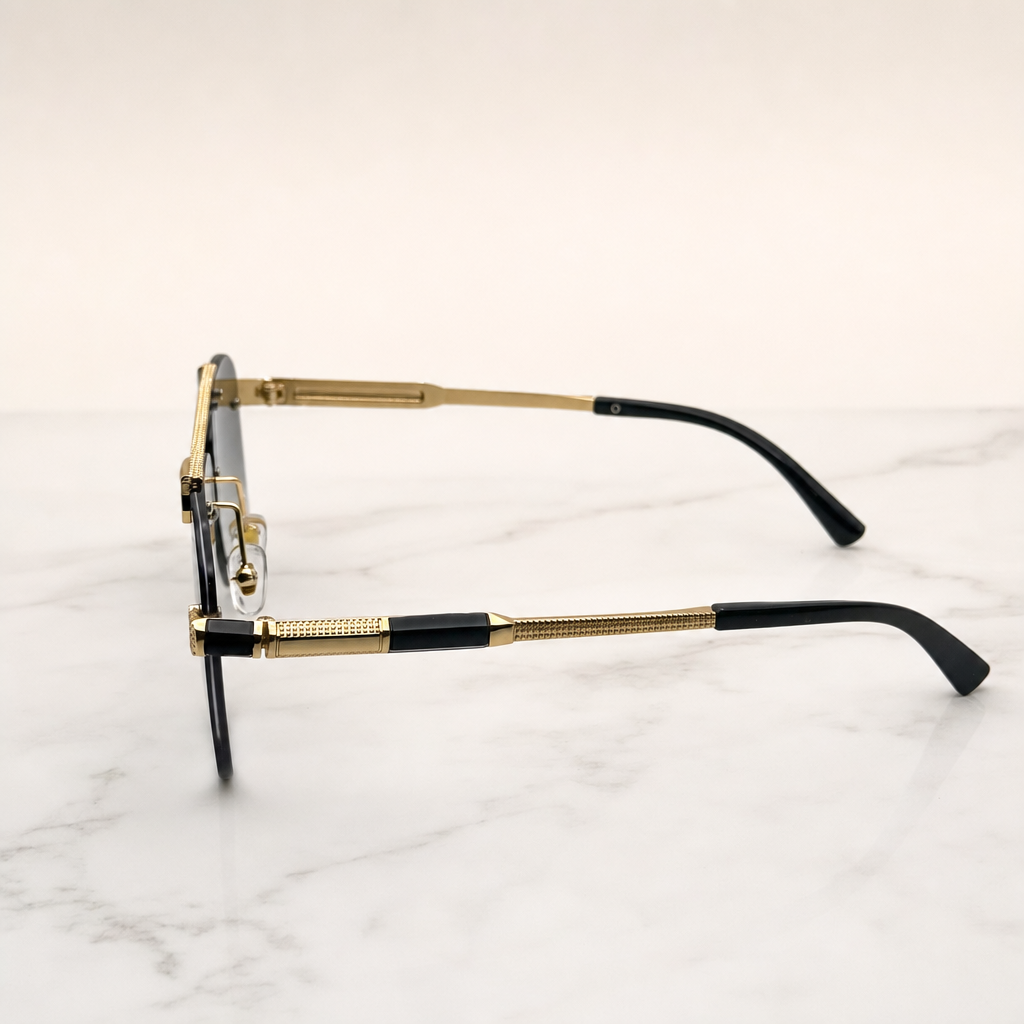 Luxury Rimless Gold Sunglasses: Unisex Gradient Lens, Flat Top Semi-Round UV400 with Personalized Case