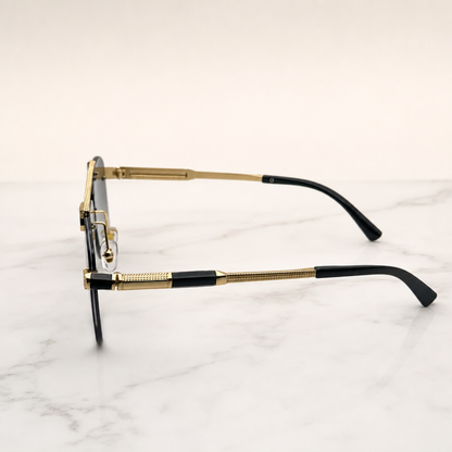 Luxury Rimless Gold Sunglasses: Unisex Gradient Lens, Flat Top Semi-Round UV400 with Personalized Case