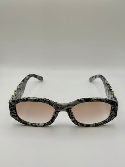 Vintage Rectangle Black Sunglasses | Retro Designer-Inspired Shades | Gold Medallion Statement Glasses | UV Protection Women Sunglasses