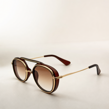 Vintage Pilot Aviator Sunglasses - Brown Gradient Lens, Gold Frame, UV400 Polarized Retro Shades with Personalized Sunglasses Case
