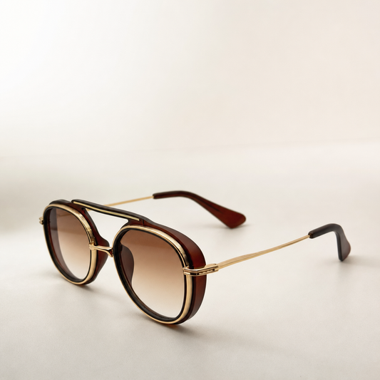 Vintage Pilot Aviator Sunglasses - Brown Gradient Lens, Gold Frame, UV400 Polarized Retro Shades with Personalized Sunglasses Case