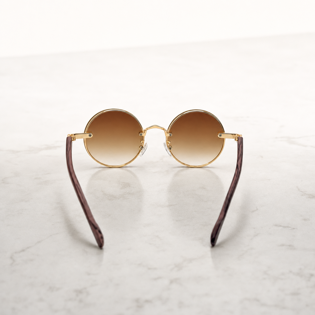 Round Vintage Sunglasses for Women & Men - Gradient Tinted Retro Circle Shades - Gold Frame Boho Festival Eyewear UV400