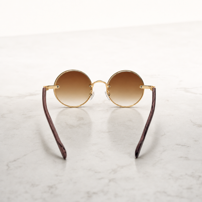 Round Vintage Sunglasses for Women & Men - Gradient Tinted Retro Circle Shades - Gold Frame Boho Festival Eyewear UV400